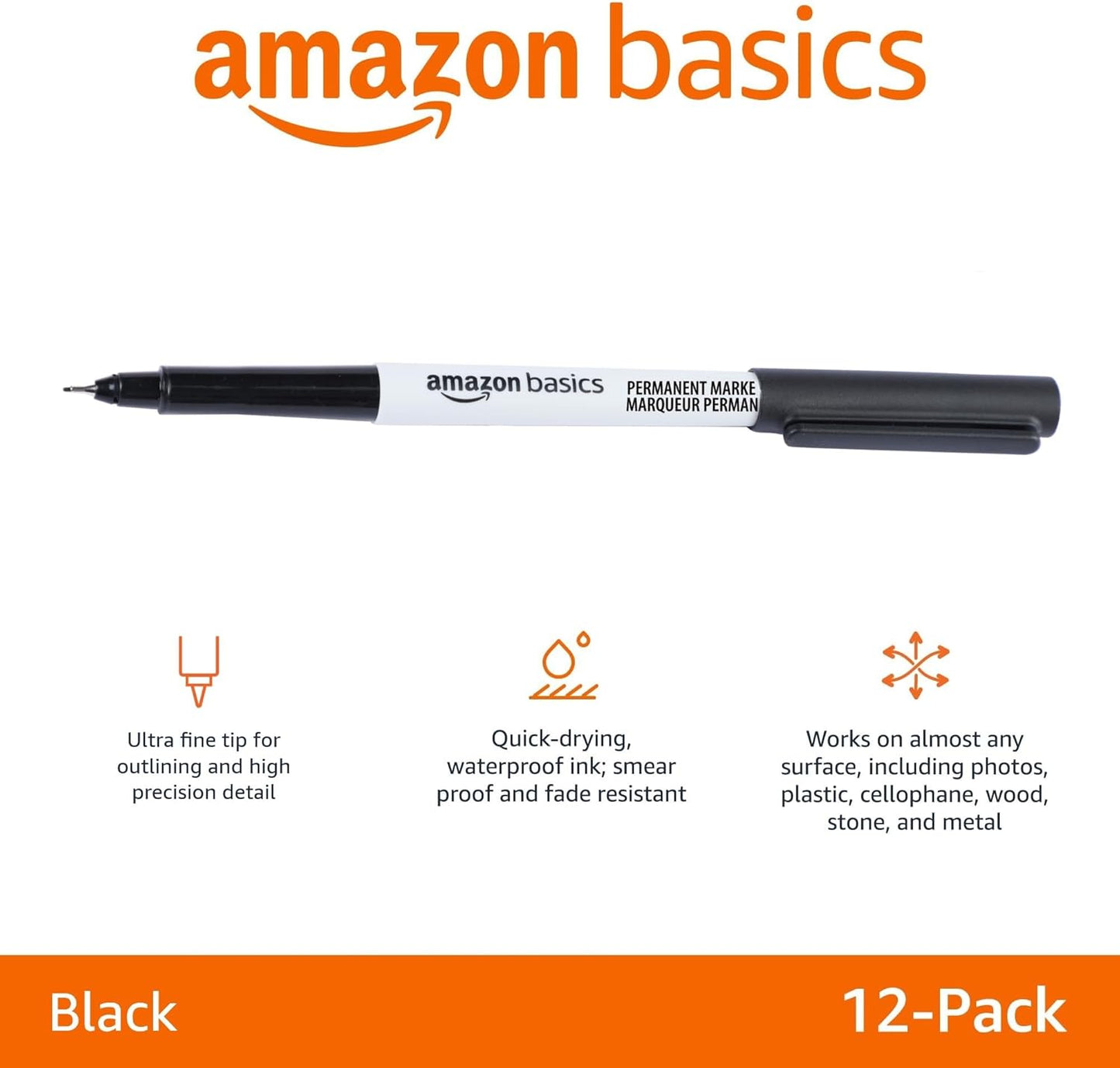 Amazon Basics Ultra Fine Point Permanent Markers for Drawing, Writing and Doodling, Quick Drying, Fade Resistant, Black, 24-Pack
