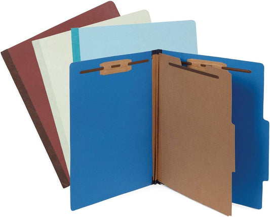 Blue Summit Supplies 12 Pressboard Classification Folders 2 Dividers, Letter Size Office Folders, 2’’ Tyvek Expansions with Fasteners, 6 Part Classification Folder in Assorted Colors, 12 Pack