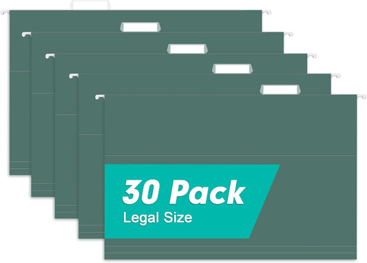 HERKKA Extra Capacity Hanging File Folders, 30 Pack Reinforced Legal Size Hanging Folders with Heavy Duty 1 Inch Expansion, Designed for Bulky Files, Medical Charts, Green
