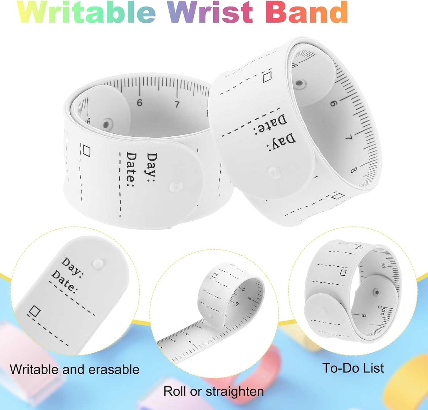 uxcell 2Pcs Writable Wrist Band, 9.45" x 1.18" Waterproof Slap Bracelet Reusable Writable Erasable to Do List Silicone Memo Wrist Bands for Planner Reminder (White)