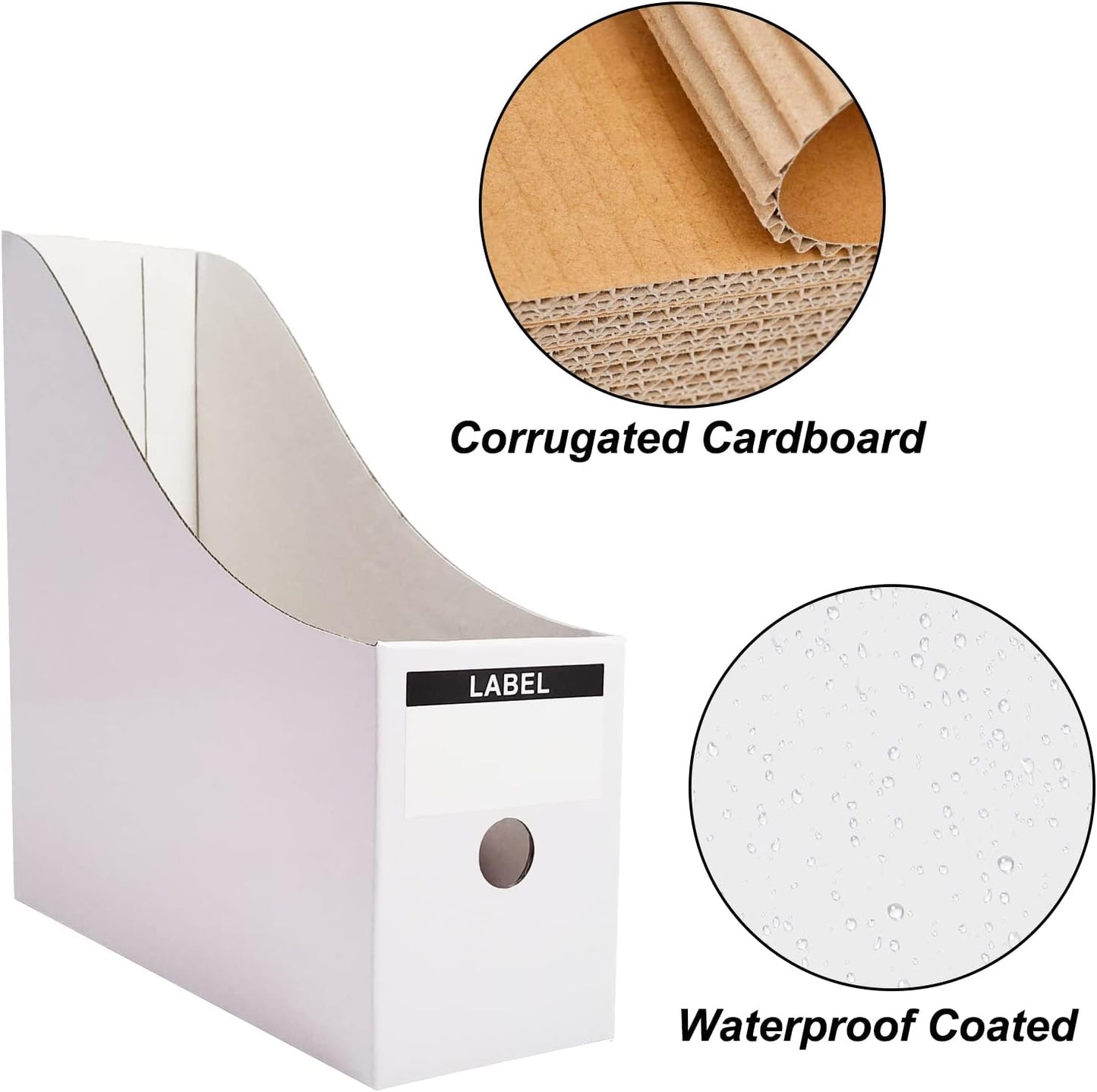 Limitliho 2 Pack White Magazine Holde, Vertical Book Bins for Classroom and Library Use, 10.6'' ×10.2'' ×3.5'' Inch Vertical File Folder Box