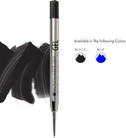 Monteverde Capless Gel Refills to Fit Parker-Style Ballpoint Pens, 0.5mm Extra Fine Needle Point, Black, 2-Pack, Smooth Writing Technology for Parker, Conklin, Schmidt, and More