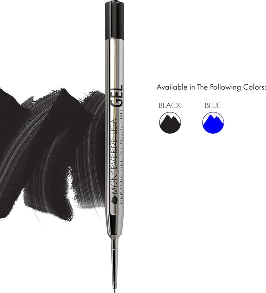 Monteverde Capless Gel Refills to Fit Parker-Style Ballpoint Pens, 0.5mm Extra Fine Needle Point, Black, 2-Pack, Smooth Writing Technology for Parker, Conklin, Schmidt, and More