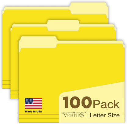 Manilla Folders 8.5 x 11 File Folders Letter Size Manila Folder with 1/3 Cut Tab 100 Pack Paper Folders for Office, School, Home, Business Filing Supplies Made in USA