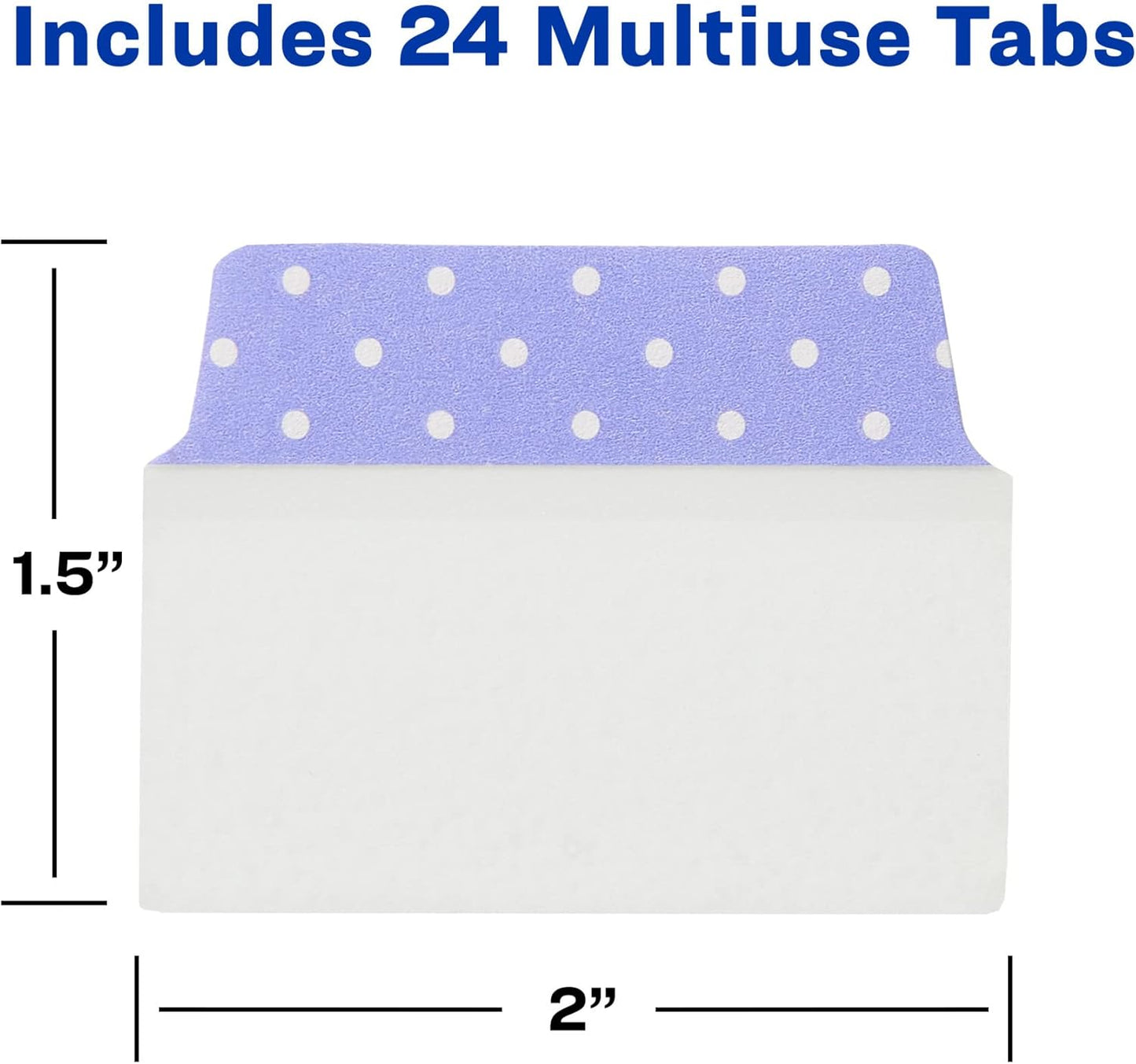 Avery Multiuse Ultra Tabs, 2" x 1.5", 2-Side Writable, Assorted Pastel Dots, 24 Repositionable Tabs (74773)