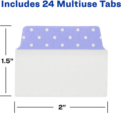 Avery Multiuse Ultra Tabs, 2" x 1.5", 2-Side Writable, Assorted Pastel Dots, 24 Repositionable Tabs (74773)