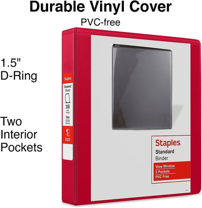 Staples Standard 2-Inch 3-Ring View Binder, Holds Up to 450 Sheets, Orange, Durable Binder for Office & School