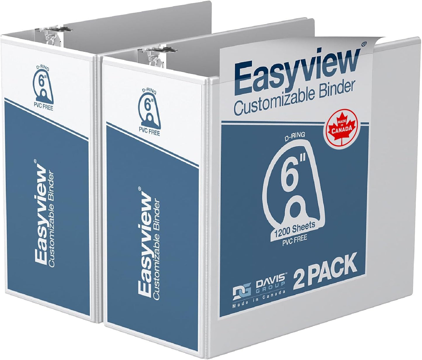 Easyview Premium 3-Ring Binders with Clear-View Covers and D Rings, Binders for School or Office, 5 Inch, Pack of 4, White