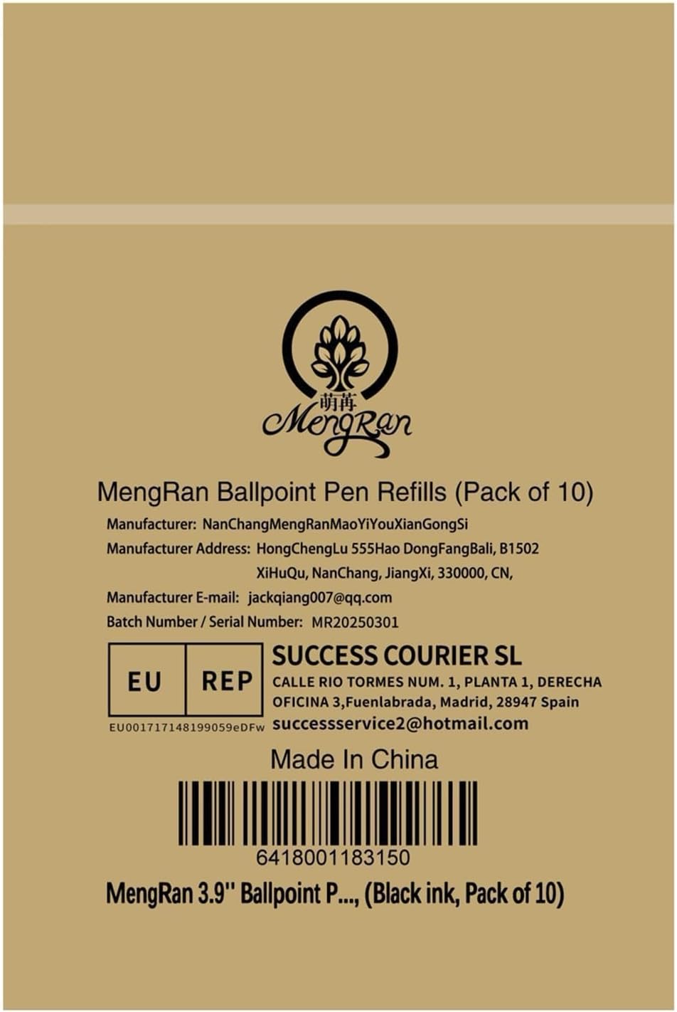 MengRan 3.9'' Ballpoint Ink Pen Refills for Click Pens,1mm Medium Tip,Compatible with Parker Pen Refill,Pack of 10 (Black Ink)