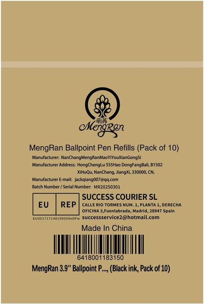 MengRan 3.9'' Ballpoint Ink Pen Refills for Click Pens,1mm Medium Tip,Compatible with Parker Pen Refill,Pack of 10 (Black Ink)