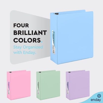 Enday 1.5 Inch Binder, Green - 1.5 Inch 3 Ring Binder, Round Ring Pastel with Clear View Cover for Letter Size 8.5 x 11'' Paper & 2 Inside Pockets, Ideal for School Supplies, Office, and Home