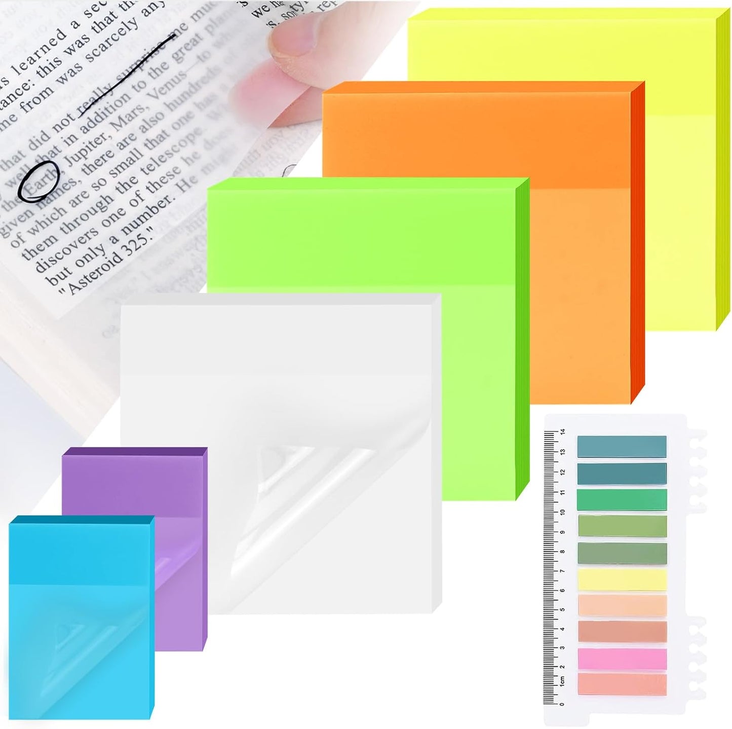 6 Pads Transparent Sticky Notes with Sticky Tabs, Tecolu 3x3 inch Clear Sticky Notes【Waterproof, 5X Adhesive Strength】, See-Through Translucent Sticky Notes for School Office Bible Study Supplies