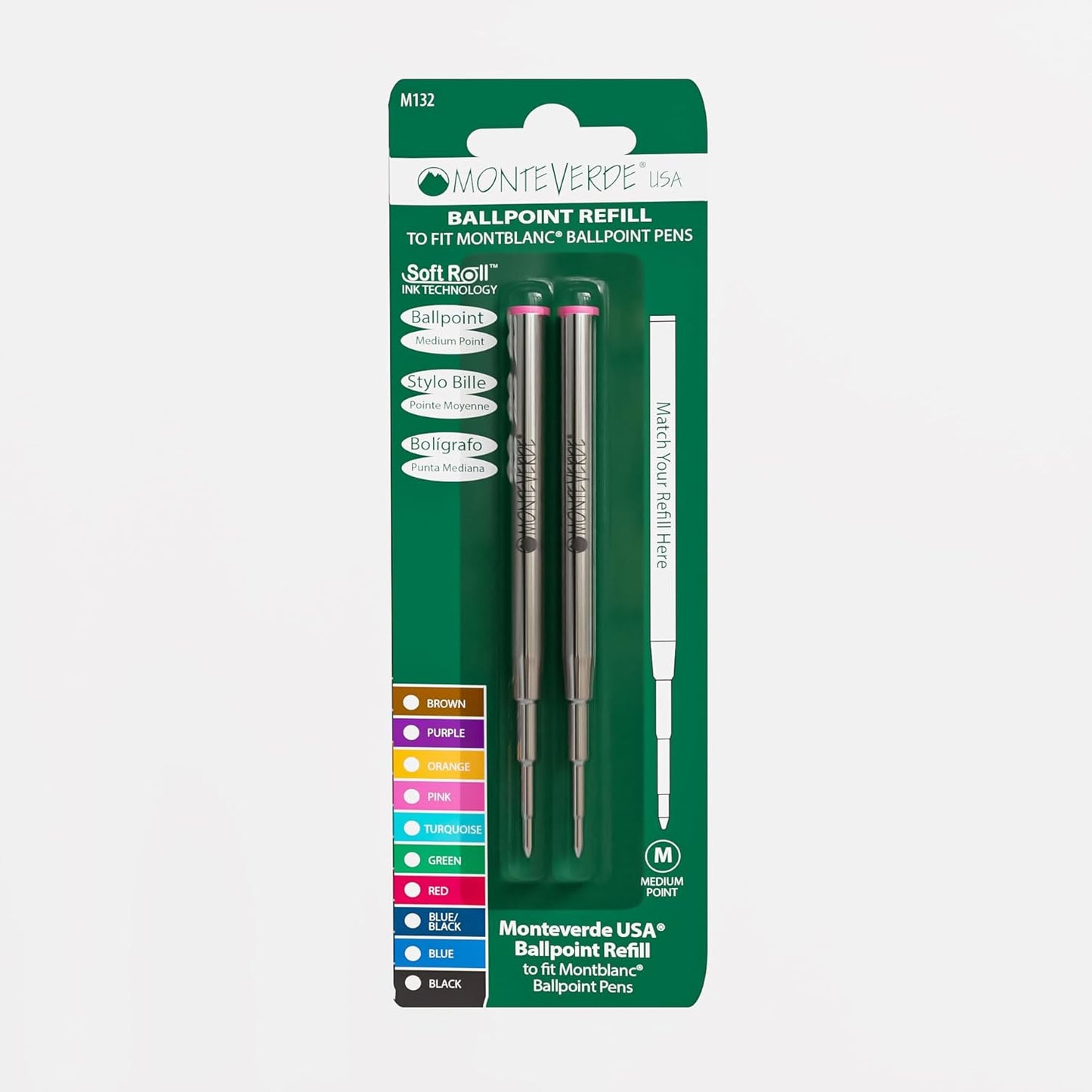 Monteverde USA Capless Ceramic Gel Refills to Fit Montblanc Ballpoint Pens, Fine Point Black Ink, Converts to Capless Rollerball, 2-Pack (M132BK)
