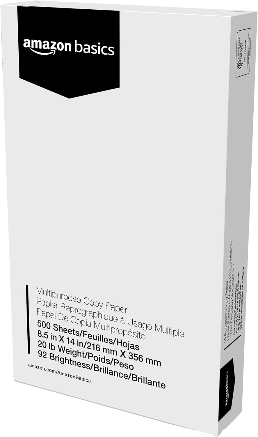 Amazon Basics Multipurpose Copy Printer Paper, 20 lb, 8.5 x 11 Inches, 10 Reams (5,000 Sheets), 92 Bright White