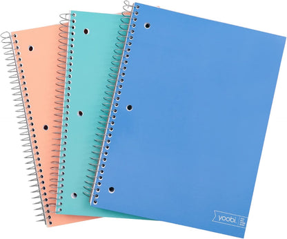 Yoobi College Ruled 8 x 10.5” Spiral Notebook Set – 3-Pack of 1 Subject Notebooks, Pink, Purple & Black Celestial Patterns – 150 Perforated 3-Hole Punched Sheets