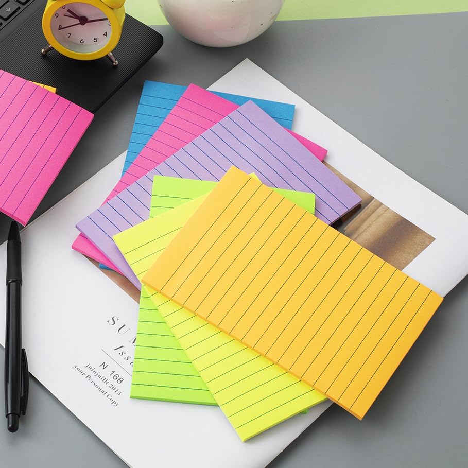 (12 Pack) Lined Sticky Notes 4x6 in,Large Notepads with Lines,Ruled Stickies Super Sticking Power,Office School Memo Note Pads Bright Colors,Post on Windows Doors,Recyclable,Easy to Write on