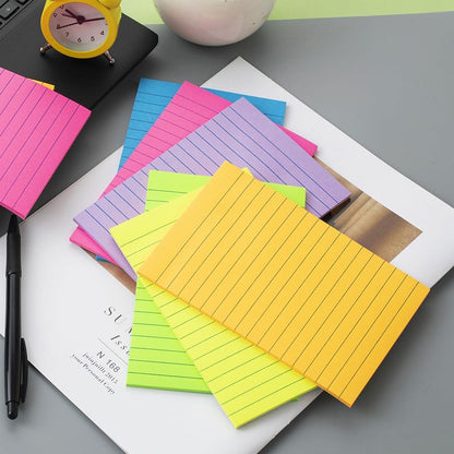 (12 Pack) Lined Sticky Notes 4x6 in,Large Notepads with Lines,Ruled Stickies Super Sticking Power,Office School Memo Note Pads Bright Colors,Post on Windows Doors,Recyclable,Easy to Write on