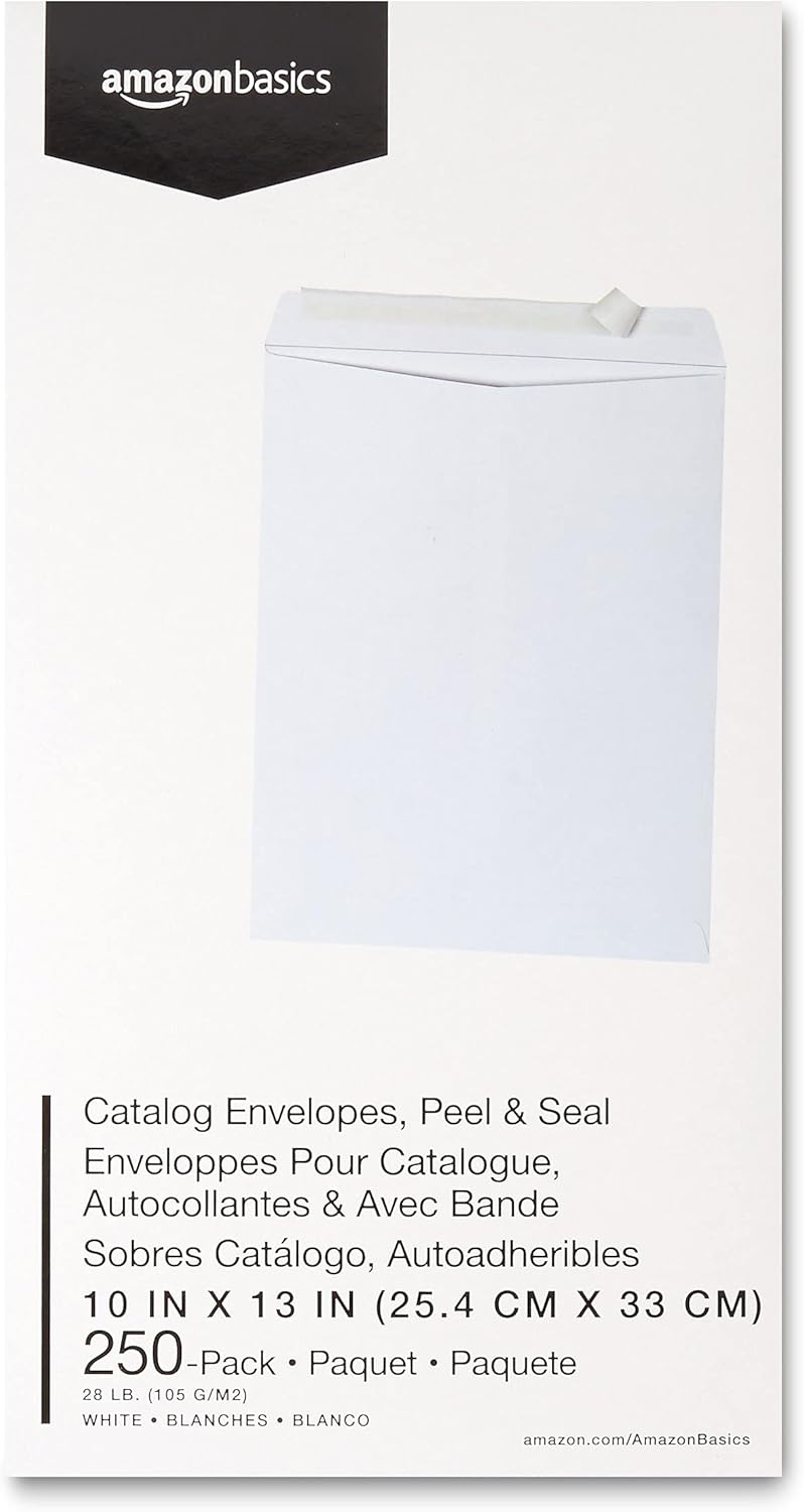 Amazon Basics Catalog Mailing Envelopes, Peel and Seal, 10 x 13 Inch, White, 100-Pack