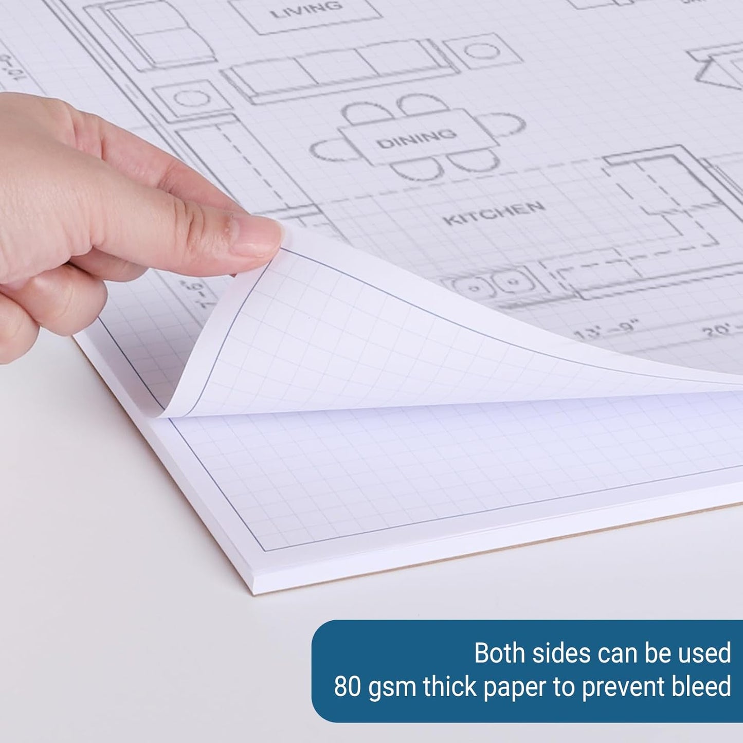 3 Pads 11X17 Inches Graph Paper, Large Grid Paper, Two Side Drafting Paper, Architect Graph Paper, Blueprint Paper(4 Squares Per Inch, 50 Sheets Each Pad)
