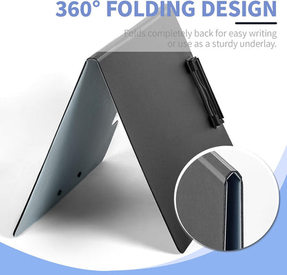 Clipboard Folder, with Dual Metal Clips, Embossed-Texture, Folding 360° Rotating, Nursing Clipboard for Letter and A4, Pen Holder (Silver, 2)