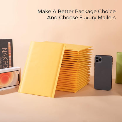 Fuxury Kraft Bubble Mailer 4x8” 50Pack Padded Envelopes Usable Size 4x7" Strong Adhesion Thick Bubble Envelopes Waterproof Cushioned Bubble Mailers Packaging for Small Business #000 Yellow