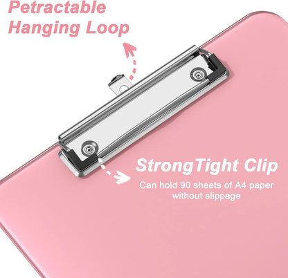 Rimilak Plastic Clipboards with Low Profile Metal Clip, Translucent Board, 12.5 x 9 In Letter Size, Office Supply, Back to School, Pink