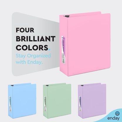 Enday 1.5 Inch Binder, Green - 1.5 Inch 3 Ring Binder, Round Ring Pastel with Clear View Cover for Letter Size 8.5 x 11'' Paper & 2 Inside Pockets, Ideal for School Supplies, Office, and Home