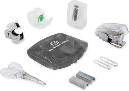 LD Products Blue Mini Office Supply Kit Portable Case with Scissors, Paper Clips, Tape Dispenser Set, Pencil Sharpener, Mini Stapler with Staples and Staple Remover