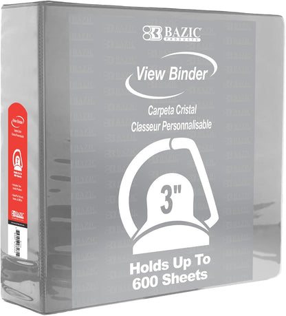 BAZIC Products 3 Ring Binder 3" View Binders Slant D Ring Organizer - White, Hold 600 Sheets Paper, for School Office Home, 2-Count