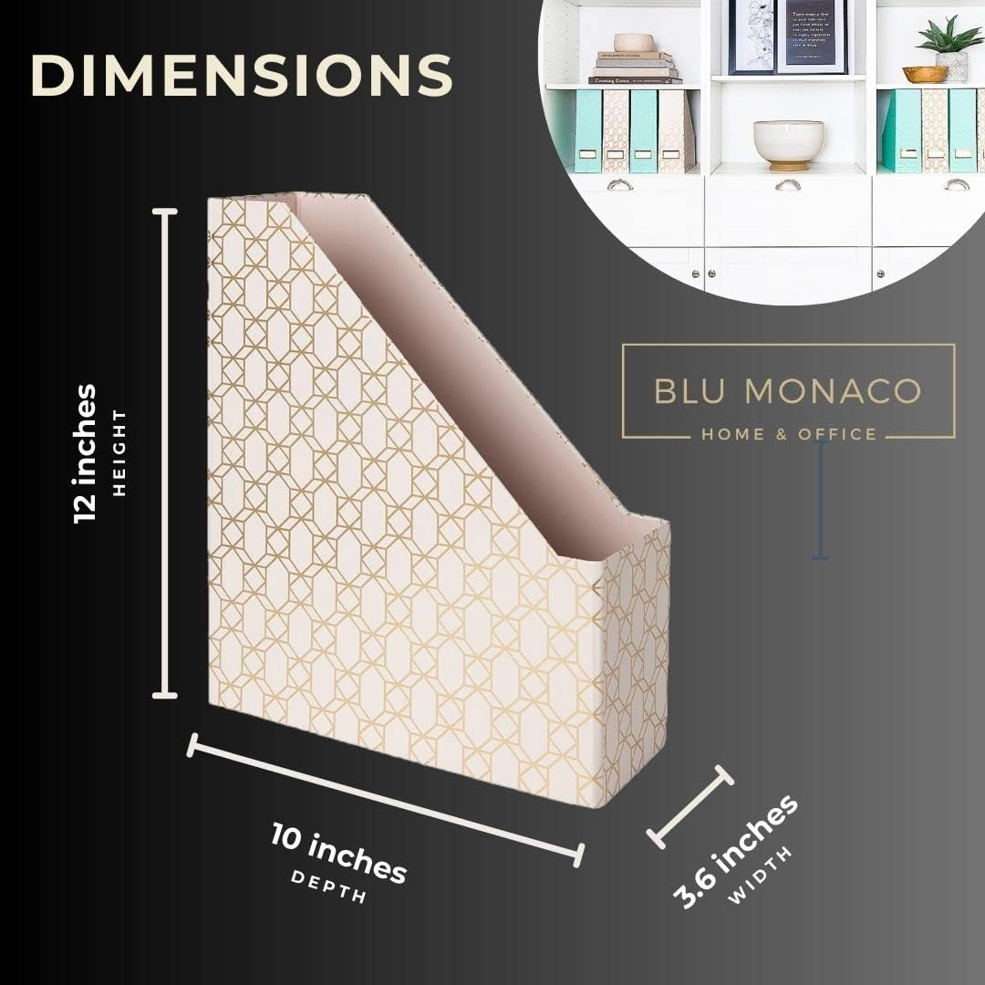BLU MONACO | Cardboard Magazine File Holder Set of 4 | Vertical Magazine File Holder for Desk and Shelves | Standing File Holder for Classroom School Paper Storage