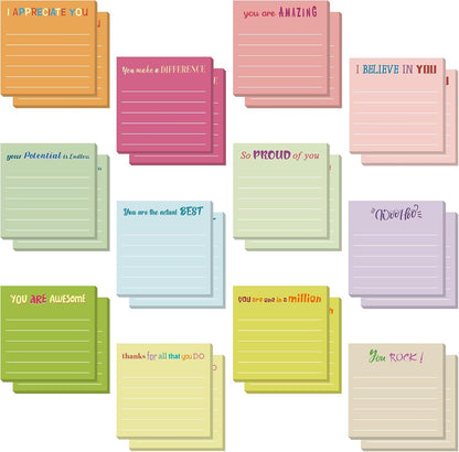 Yinder 48 Pcs Inspirational Sticky Notes Cute Motivational Sticky Notes Pad End of Year Employee Appreciation Gifts Bulk for Teacher Nurse Coworkers Office Supplies 3 x 3'' (Thank You,Dark Color)