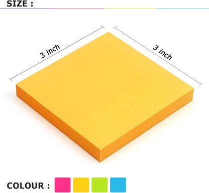 Sticky Notes 3x3 Self-Stick Notes Bright Colors Sticky Notes 4 Pads 100 Sheets/Pad (Yellow)