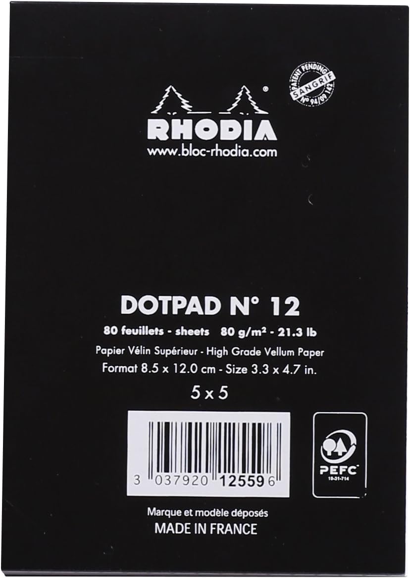 Rhodia Head Stapled Pad, No16 A5, Dot - Black