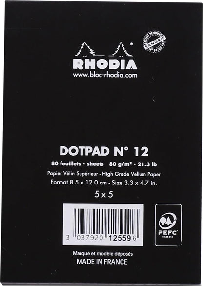 Rhodia Head Stapled Pad, No16 A5, Dot - Black