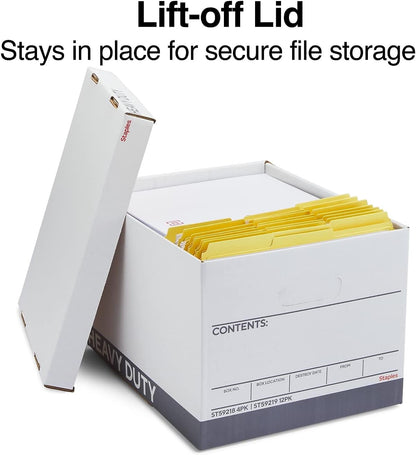 STAPLES Storage & Filing Box, Medium-Duty with Handles & Removeable Lid, Letter Size Documents, Stackable, 12-Pack, White/Gray