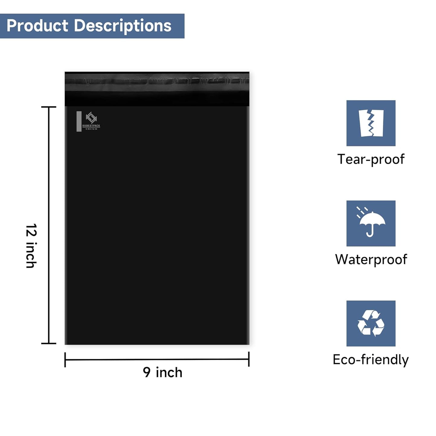 KKBESTPACK 100 Large Poly Mailers 10x13 Shipping Bags for Small Business – Self Sealing Package Envelopes (10 x 13 Pack of 100, Black)