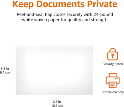 Amazon Basics #6 3/4 Security-Tinted Self-Seal Envelopes for Home & Office, White, 100-Pack