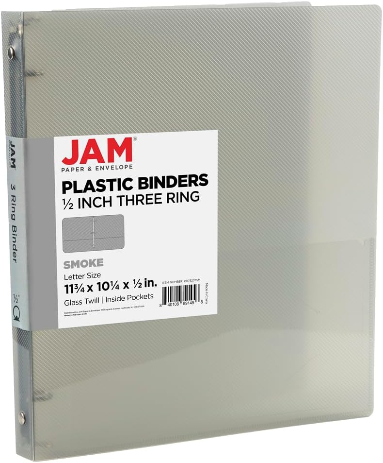 JAM PAPER Plastic 0.75 inch Binder - Clear 3 Ring Binder - Sold Individually