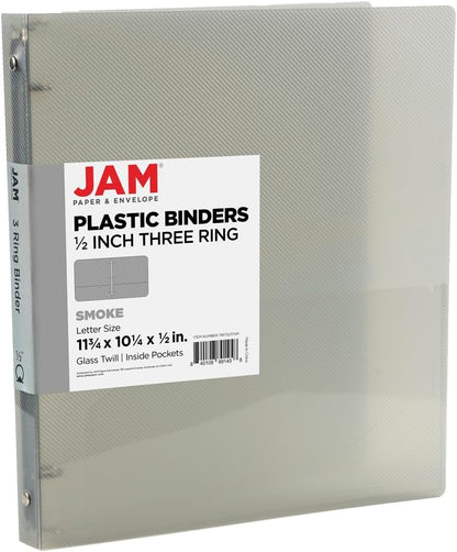 JAM PAPER Plastic 0.75 inch Binder - Clear 3 Ring Binder - Sold Individually
