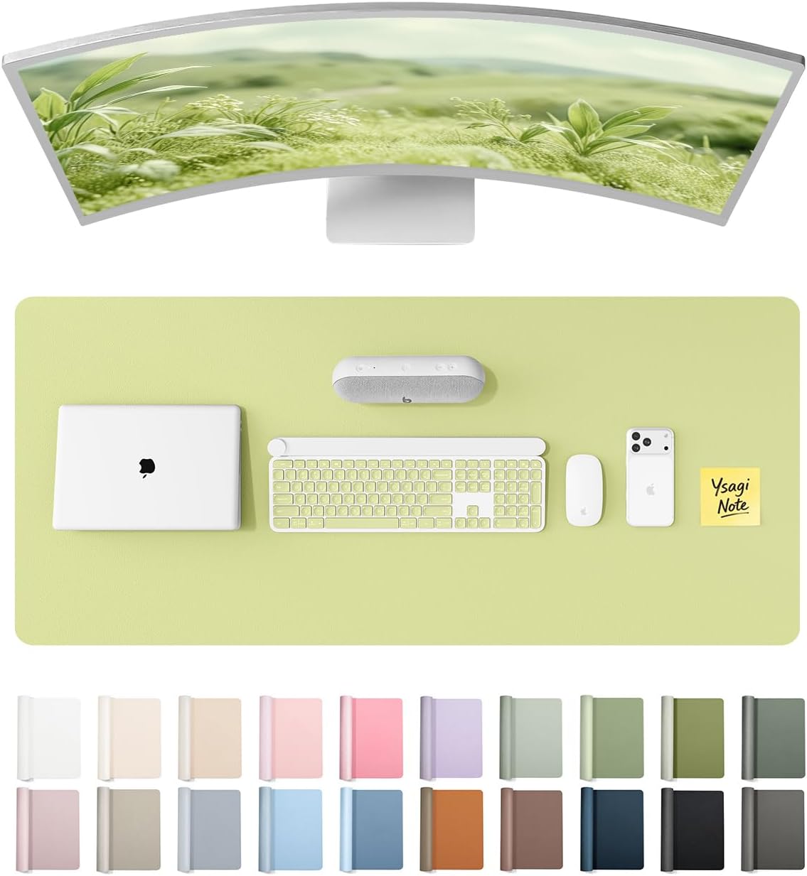 YSAGi Leather Desk Pad Protector, Large Mouse Pad, Non-Slip PU Leather Desk Blotter, Waterproof Writing Pad for Office and Home (31.5" x 15.8", Eggshell) - Colors A