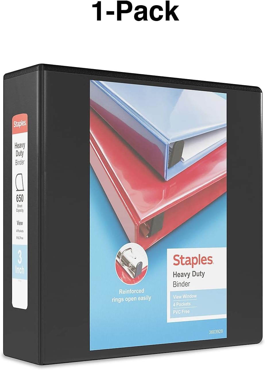 Staples Heavy-Duty 2-Inch D-Ring View Binder, Reinforced Spine, Holds Up to 450 Sheets, Gray, for Office & School