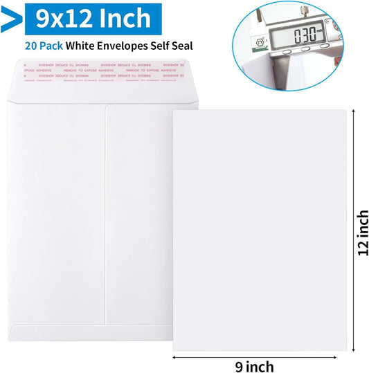 20 Pack Catalog Envelopes Self Seal, 9 x 12 Inches Catalog Mailing Envelopes, White Manila Envelopes for Mailing, Organize, Storage, Home, Office