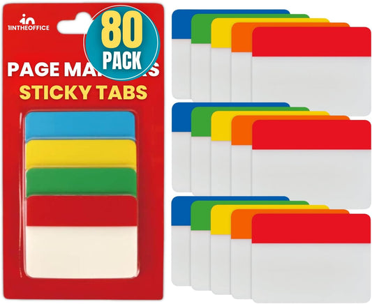 1InTheOffice Page Tabs, Page Markers, Index Tabs, Page Markers Sticky Tabs, Assorted Colors, 80 Pack
