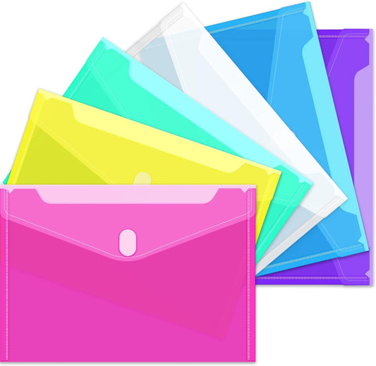 Sooez 12 Pack Plastic Envelopes File Folders, Plastic Folders with Pockets, Colored Folder for Documents Organizer Letter/A4 Size, Clear Filing Folders for Office School Paper Storage, 6 Colors