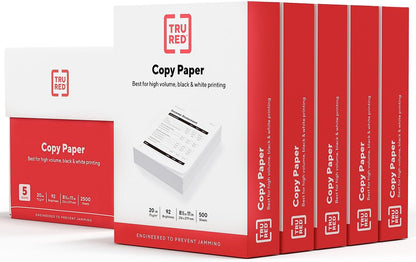 TRU RED 8.5x11 Copy Paper 20 lb. 92-Bright 5000 Sheets/Carton, For Office, School & Home