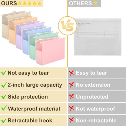 Extra Capacity Plastic Hanging File Folders Letter Size,12 Pack 2 Inch Capacity Hanging File folders with Tabs,Heavy Duty for Filing Cabinet,Home and Office File,Pastel Colors