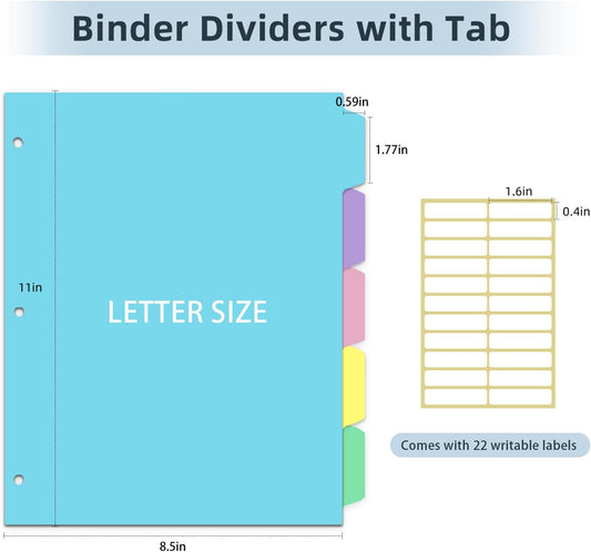 3 Ring Binder Dividers with TAB, Durable Write & Erase, 8-Tab Plastic Dividers for 8.5 x 11'' Letter Size Papers, Ideal for Student, Teacher, Macaron Color 3 Sets