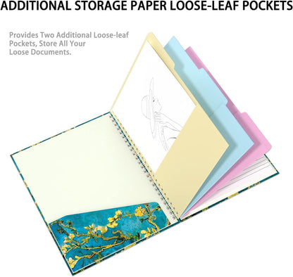 Rimilak Spiral Clipboards Folio with Refillable Lined Notepad, 14.5 x 9.8 In, Hardcover Cover with 5 Interior Pockets, Elastic Band and Pen Loop Series. Cute Stylish Clipfolio, Daisy Flower