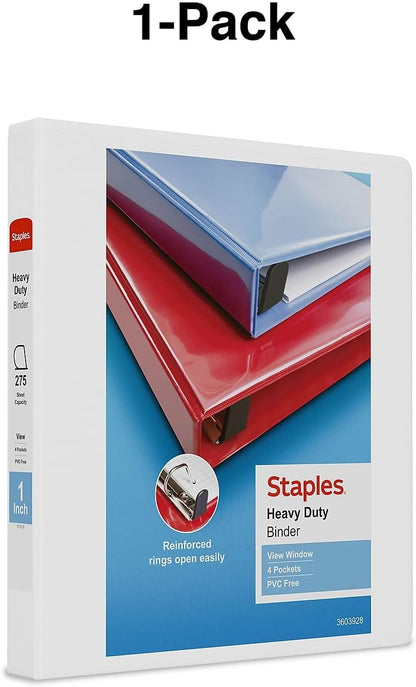 Staples Heavy-Duty 2-Inch D-Ring View Binder, Reinforced Spine, Holds Up to 450 Sheets, Gray, for Office & School