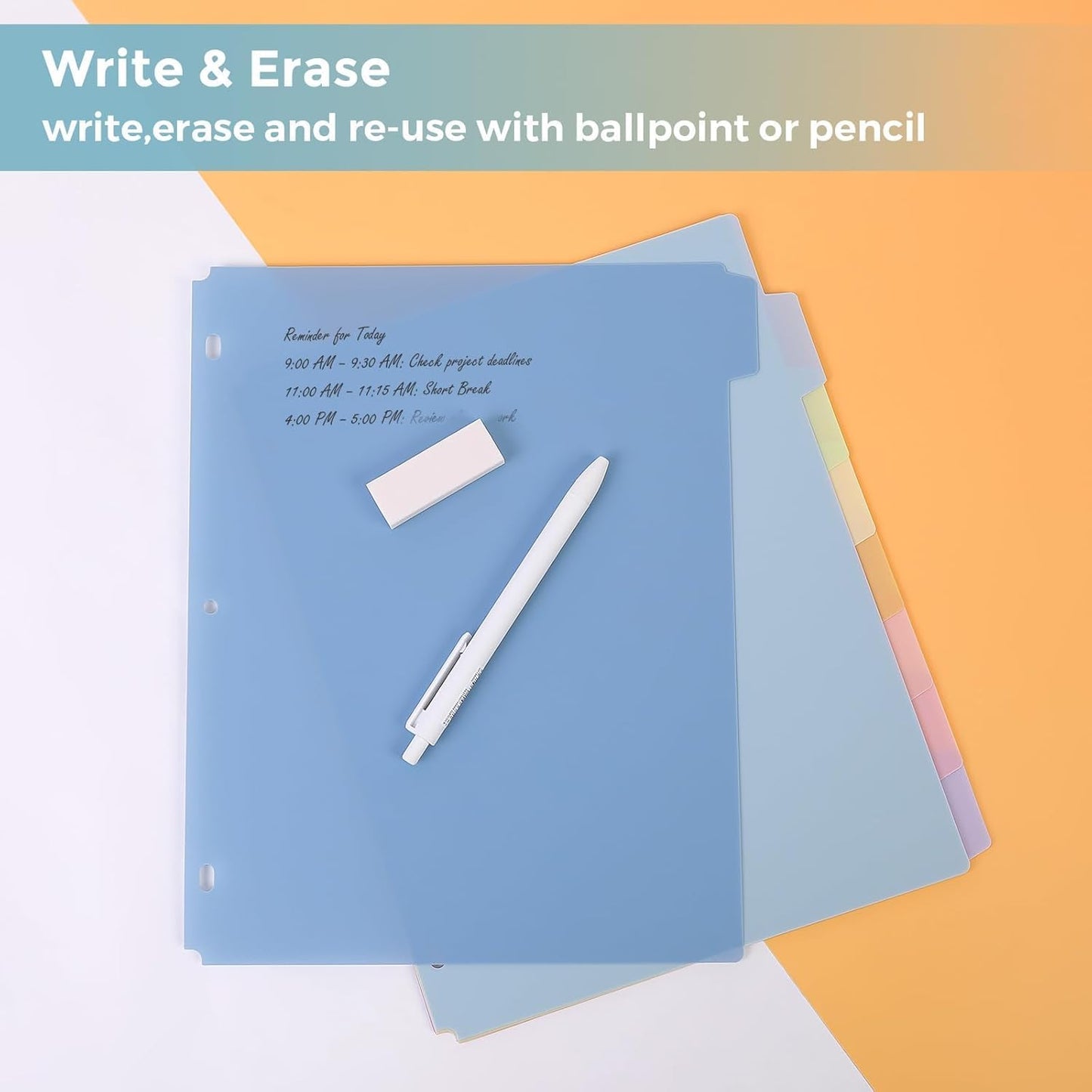 SKYDUE 8 Tab Durable Plastic Dividers, Big Tab Dividers for 3 Ring Binder, Letter Size,Write & Erase Binder Dividers with Tabs, with Sticker Labels, 1 Set, Aesthetic Pastels Binder Dividers